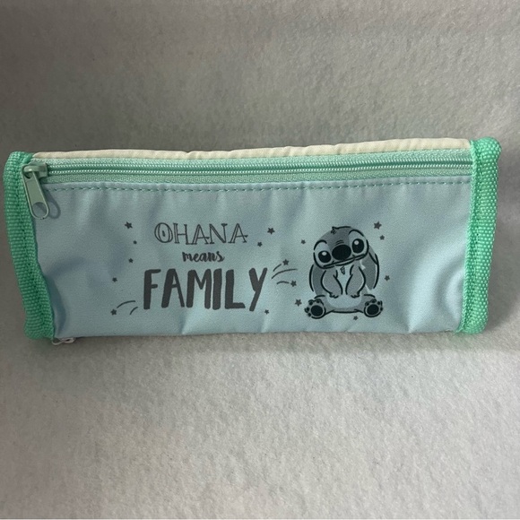 Disney Accessories - STITCH 3 Sided Pencil Case Zippered Pouch Ohana Japan Blue Cream Scrump